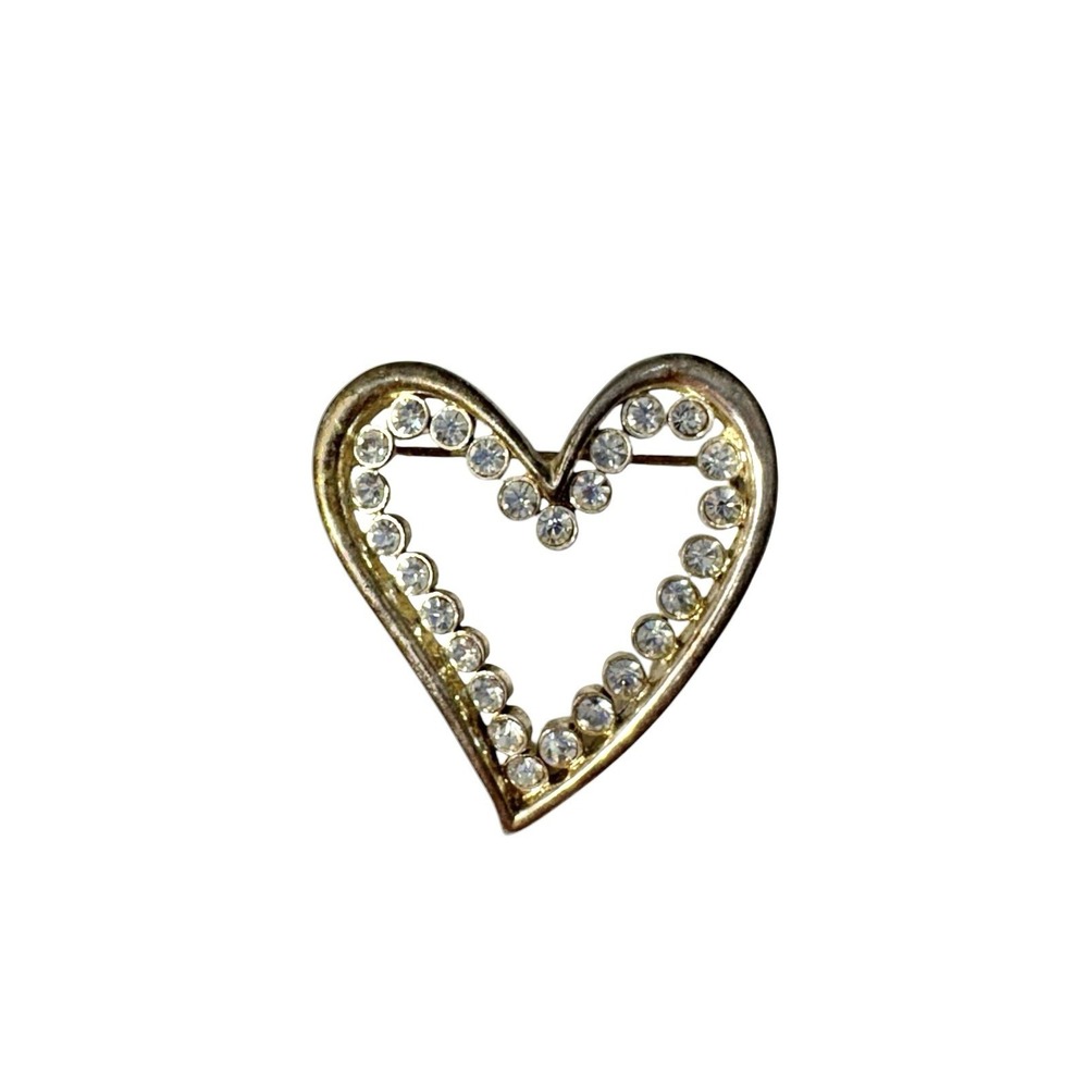 Vintage Silver Heart Rhinestone Inner Layer Romantic Heart Love Brooch Pin